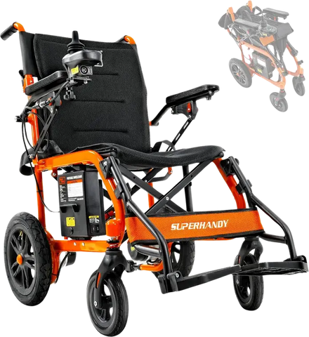 Brand new Super Handy GUT155 Foldable Electric Wheelchair with a 24V 6Ah battery, 250W motor, 3.7 MPH top speed, and a 6-mile range Mobility Plex