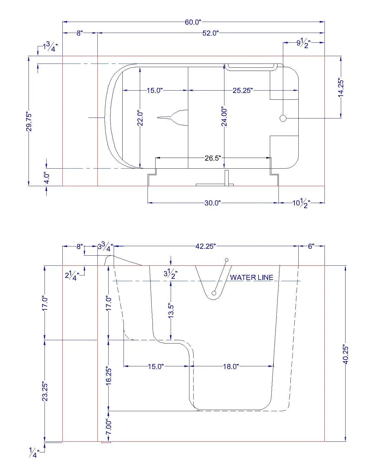 Avora Bath Walk-in Right Hand Water Jetted Tub 52X30X41 Wheelch Water Accessible Mobility Plex