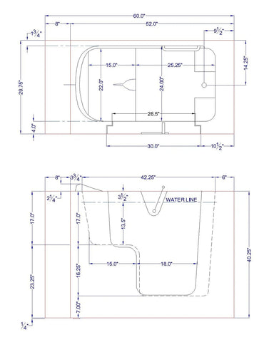 Avora Bath Walk-in Right Hand Water Jetted Tub 52X30X41 Wheelch Water Accessible Mobility Plex