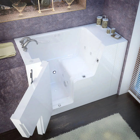 MediTub Wheel Chair Accessible 29 x 53 Left Drain White Whirlpool & Air Jetted Wheelchair Accessible Bathtub 2953WCALWD